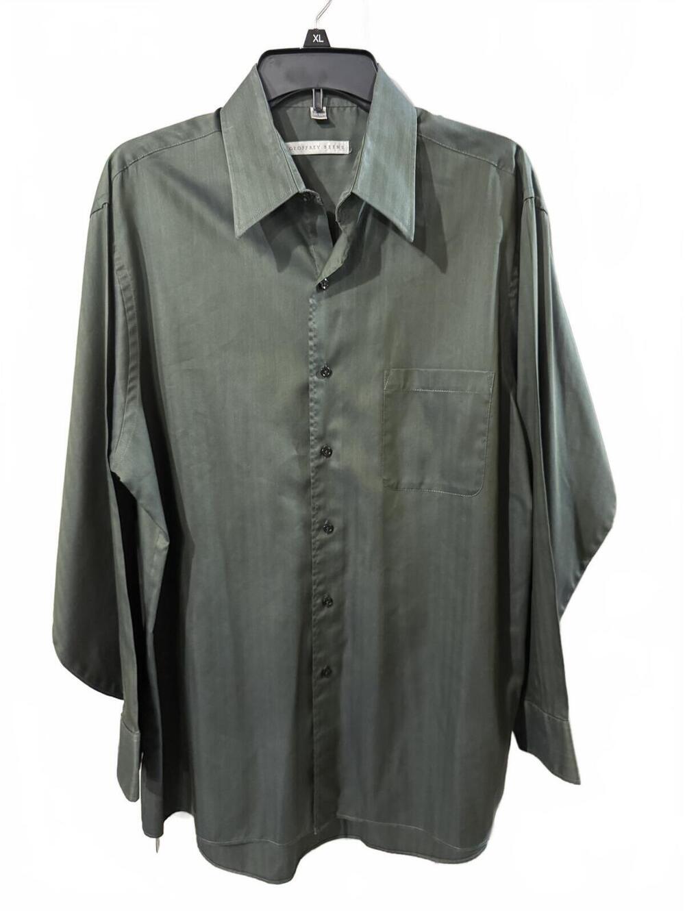 Geoffrey Beene Olive Green Wrinkle-Free Button Front Dress Shirt Large